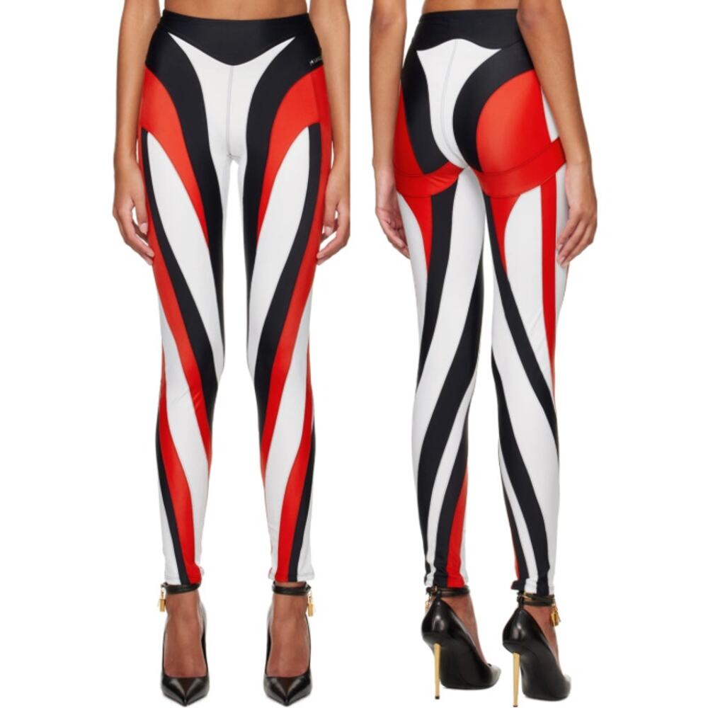 Mugler Vibrant Red, Black, and White Patterned Leggings